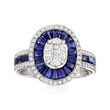 1.80 ct. t.w. Sapphire and .58 ct. t.w. Diamond Oval Cluster Ring in 18kt White Gold