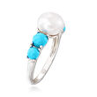 8.5-9mm Cultured Pearl and Turquoise Ring in Sterling Silver