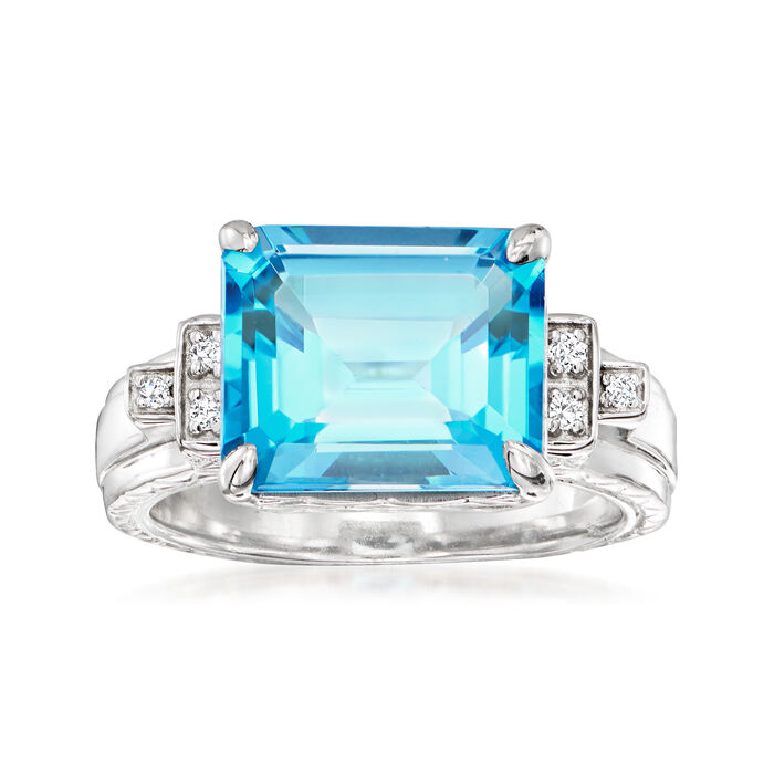 Andrea Candela &quot;Gatsby&quot; 6.70 Carat Swiss Blue Topaz Ring with Diamond Accents in Sterling Silver