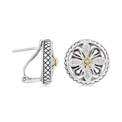 Andrea Candela &quot;Tesoro Gema&quot; Diamond-Accented Floral Earrings in Sterling Silver with 18kt Yellow Gold