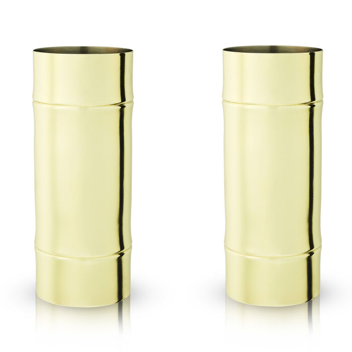 Set of 2 Stainless Steel Bamboo Highball Glasses