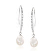 8x10mm Cultured Pearl and .38 ct. t.w. CZ Drop Earrings in Sterling Silver