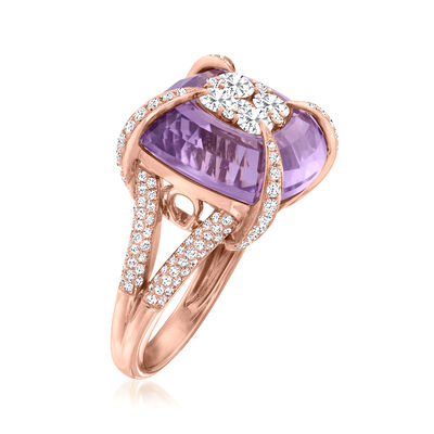 12.00 Carat Amethyst and 1.15 ct. t.w. Diamond Ring in 18kt Rose Gold