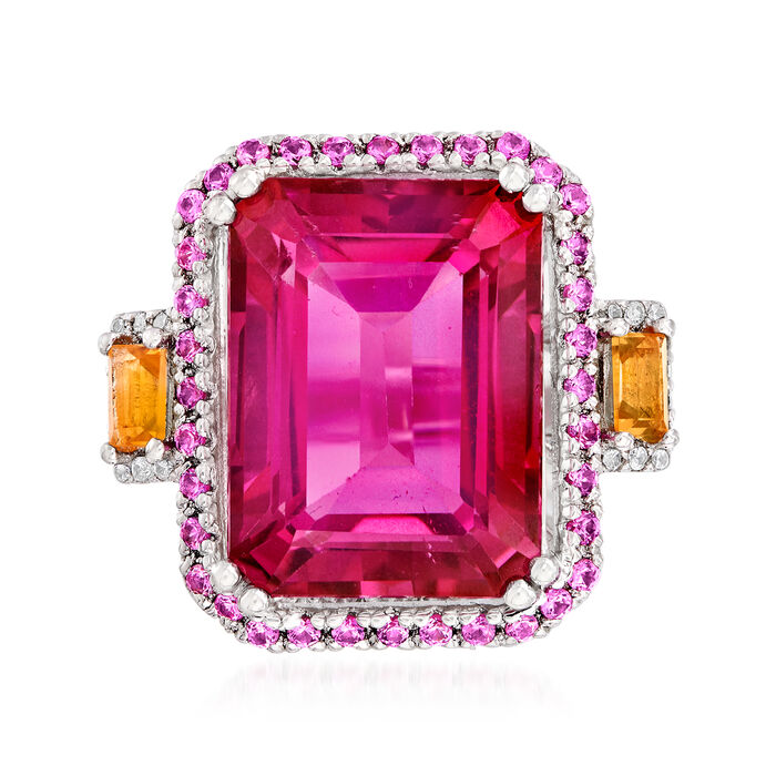 14.00 Carat Pink Topaz and .80 ct. t.w. Multi-Gemstone Ring in Sterling Silver