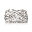 1.00 ct. t.w. Round and Baguette Diamond Crisscross Ring in 14kt White Gold