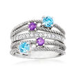 1.10 ct. t.w. Multi-Gemstone Multi-Band Ring in Sterling Silver