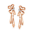 C. 1950 Vintage .25 ct. t.w. Diamond Bow Drop Earrings in 18kt Yellow Gold and Platinum