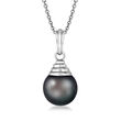 9-10mm Black Cultured Tahitian Pearl Pendant Necklace in 14kt White Gold