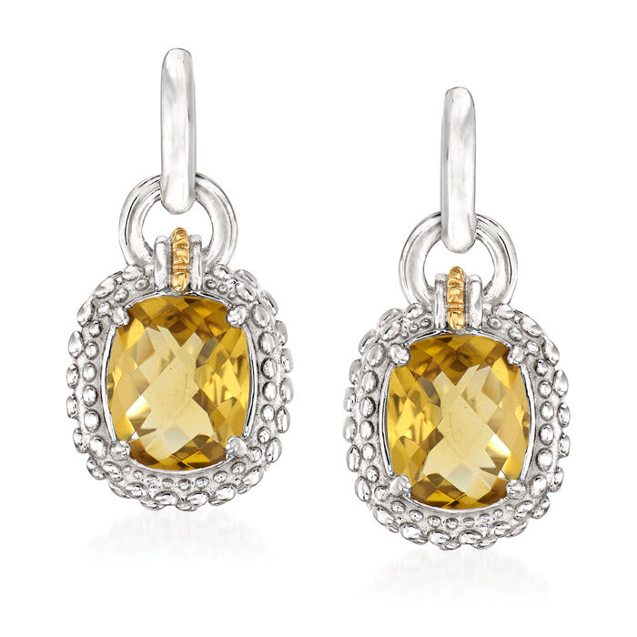 Phillip Gavriel &quot;Popcorn&quot; 4.80 ct. t.w. Yellow Quartz Drop Earrings in Sterling Silver with 18kt Yellow Gold