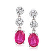 2.00 ct. t.w. Ruby and .30 ct. t.w. Diamond Double-Drop Earrings in 14kt White Gold
