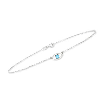 Personalized Birthstone Evil Eye Anklet in Sterling Silver