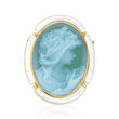 C. 1980 Vintage Mother-Of-Pearl and Green Glass Cameo Pin/Pendant in 18kt Yellow Gold
