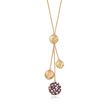 Italian 14kt Yellow Gold Lariat Necklace with Textured and Purple Beads