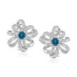 1.80 ct. t.w. White and London Blue Topaz Flower Earrings in Sterling Silver