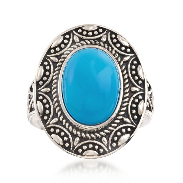14x10mm Turquoise Vintage-Style Ring in Sterling Silver