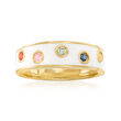 .20 ct. t.w. Multicolored Sapphire and White Enamel Ring in 18kt Gold Over Sterling