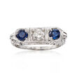 C. 1950 Vintage .45 Carat Diamond and .90 ct. t.w. Sapphire Ring in 18kt White Gold