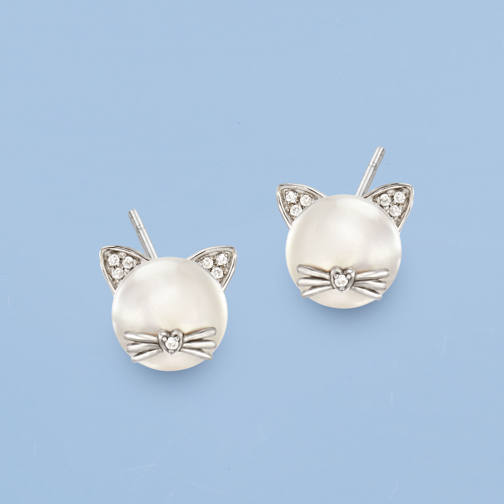 Design 8 925 Sterling Silver Cat Stud Earrings