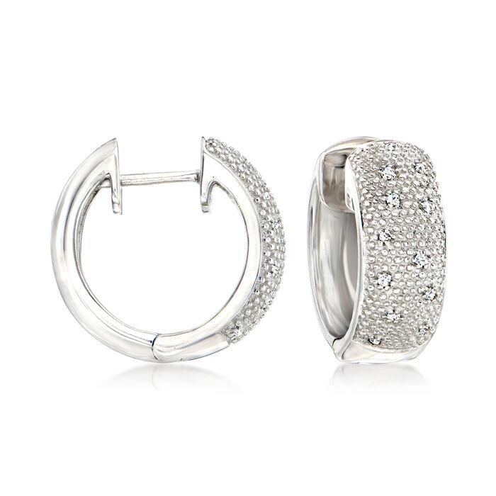 Diamond-Accented Huggie Hoop Earrings in Sterling Silver