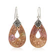 Brown Mother-of-Pearl Bali-Style Floral Drop Earrings with Sterling Silver and 18kt Yellow Gold