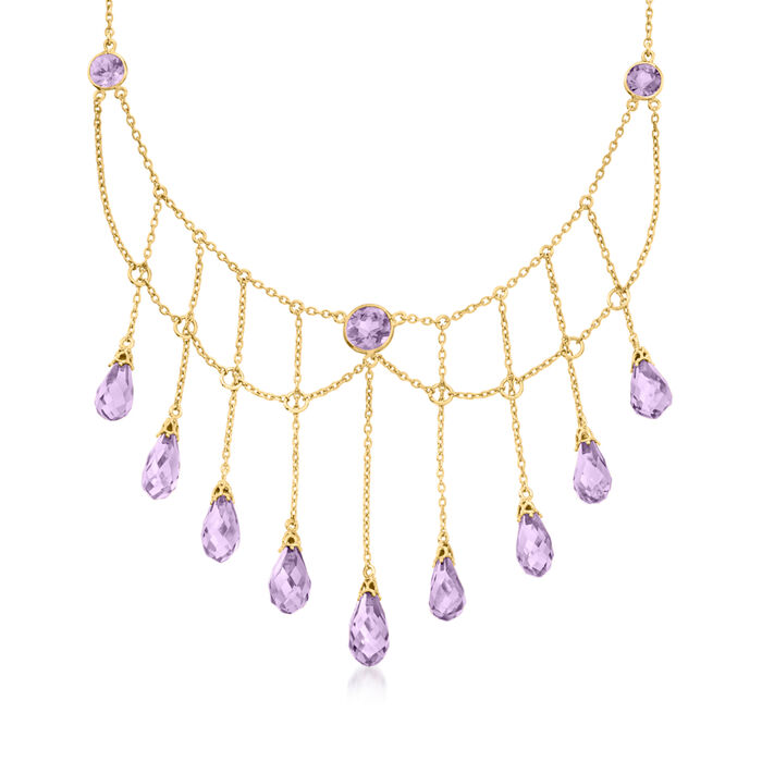 C. 1890 Vintage 14.00 ct. t.w. Amethyst Drop Necklace in 18kt Yellow Gold