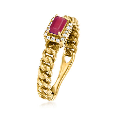 .30 Carat Ruby Curb-Link Ring with Diamond Accents in 14kt Yellow Gold