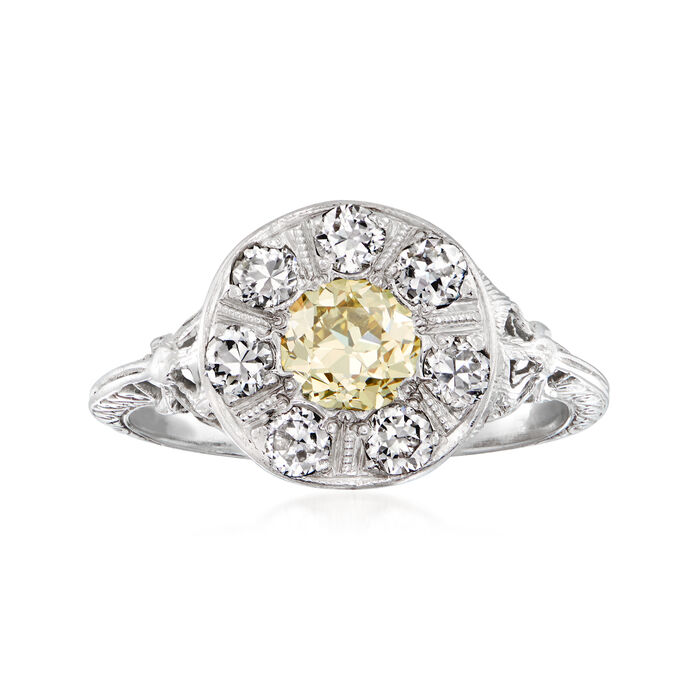 C. 1980 Vintage 1.30 ct. t.w. Yellow and White Diamond Cluster Ring in 18kt White Gold