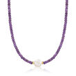 11.5-12.5mm Cultured Pearl and 50.00 ct. t.w. Amethyst Bead Necklace with 14kt Yellow Gold