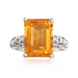 C. 1970 Vintage 5.60 Carat Citrine and .10 ct. t.w. Diamond Ring in 14kt White Gold
