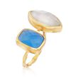 Mother-Of-Pearl Doublet and Blue Chalcedony Cuff Ring in 18kt Gold Over Sterling