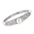 Belle Etoile &quot;Fiona&quot; 12mm Simulated Pearl and 1.25 ct. t.w. CZ Bangle Bracelet in Sterling Silver