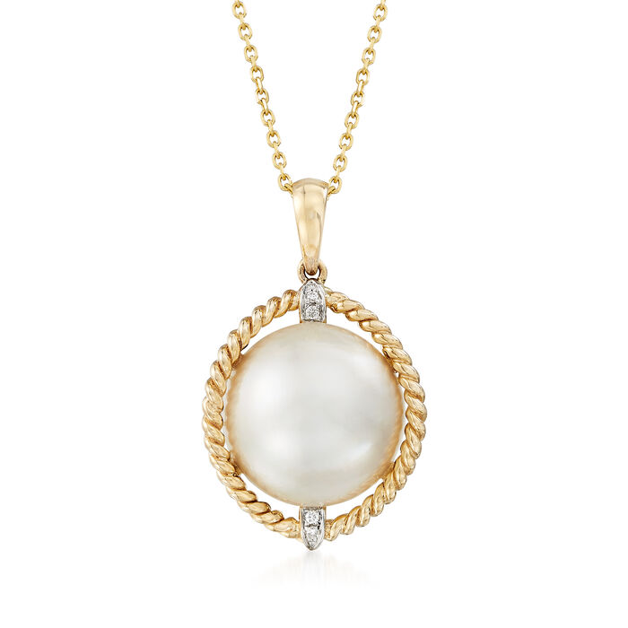 Mabe Pearl Pendant Necklace with Diamond Accents in 14kt Yellow Gold ...