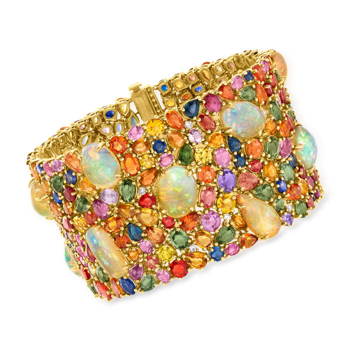 Opal and 100.00 ct. t.w. Multicolored Sapphire Bracelet with 1.30 ct. t.w. Diamonds in 18kt Yellow Gold