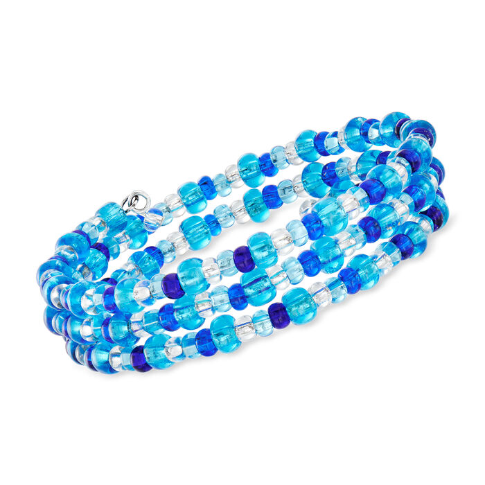 Italian Blue Murano Glass Bead Wrap Bracelet with Sterling Silver