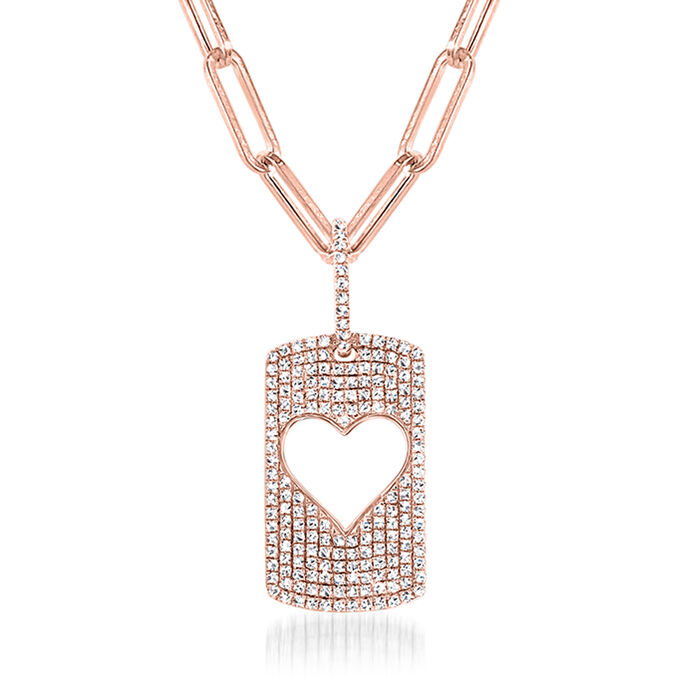 .57 ct. t.w. Diamond Heart Dog Tag Pendant Necklace in 14kt Rose Gold