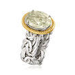 3.70 Carat Prasiolite Byzantine Ring in Sterling Silver and 14kt Yellow Gold