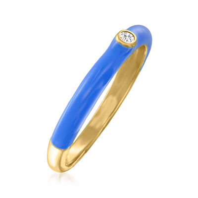 Italian Blue Enamel Ring with CZ Accent in 18kt Gold Over Sterling