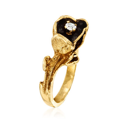 C. 1960 Vintage 14kt Yellow Gold Rose Ring with Diamond Accent