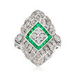 C. 1980 Vintage .50 ct. t.w. Diamond and .65 ct. t.w. Emerald Filigree Ring in 14kt White Gold