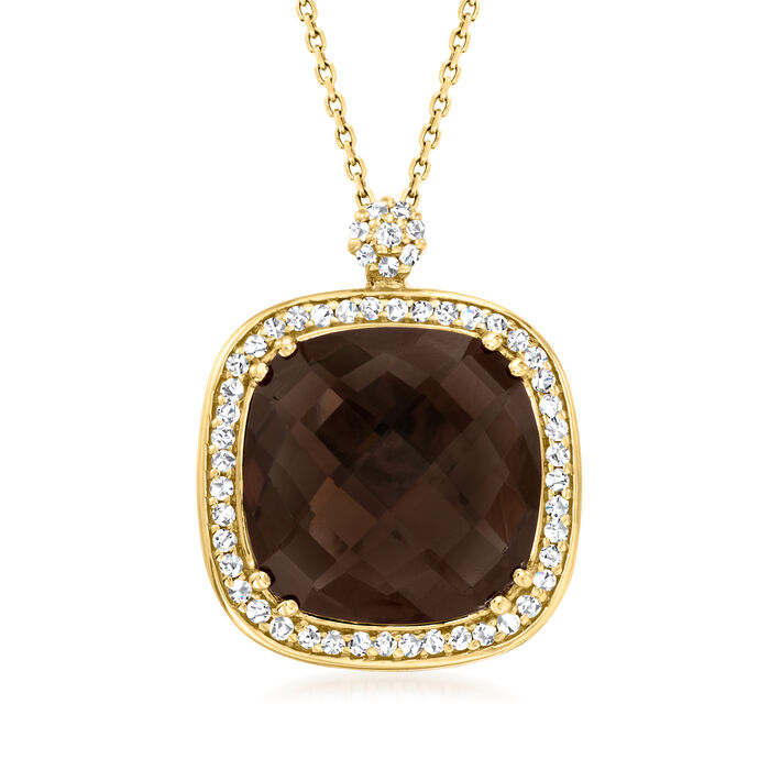 14.00 Carat Smoky Quartz Pendant Necklace with .45 ct. t.w. Diamonds in 14kt Yellow Gold