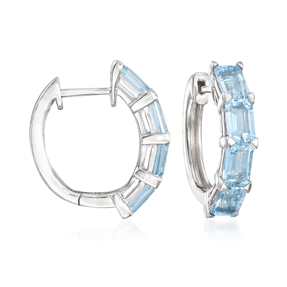 4.00 ct. t.w. Aquamarine Hoop Earrings in Sterling Silver. 5/8&quot;