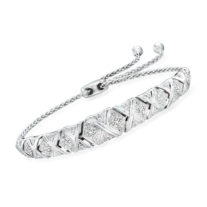 .25 ct. t.w. Diamond Basketweave Bolo Bracelet in Sterling Silver