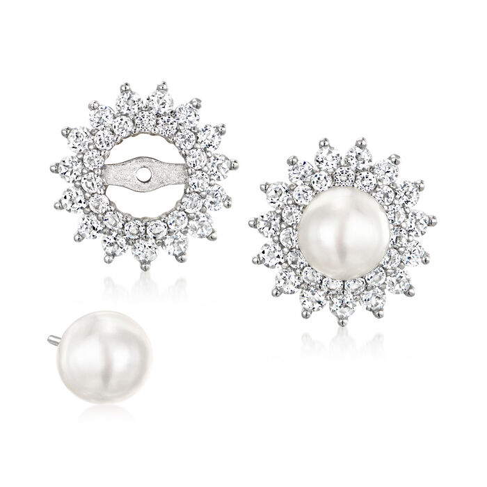 6-6.5mm Cultured Pearl and 2.40 ct. t.w. White Topaz Jewelry Set: Stud Earrings and Earrings Jackets in Sterling Silver