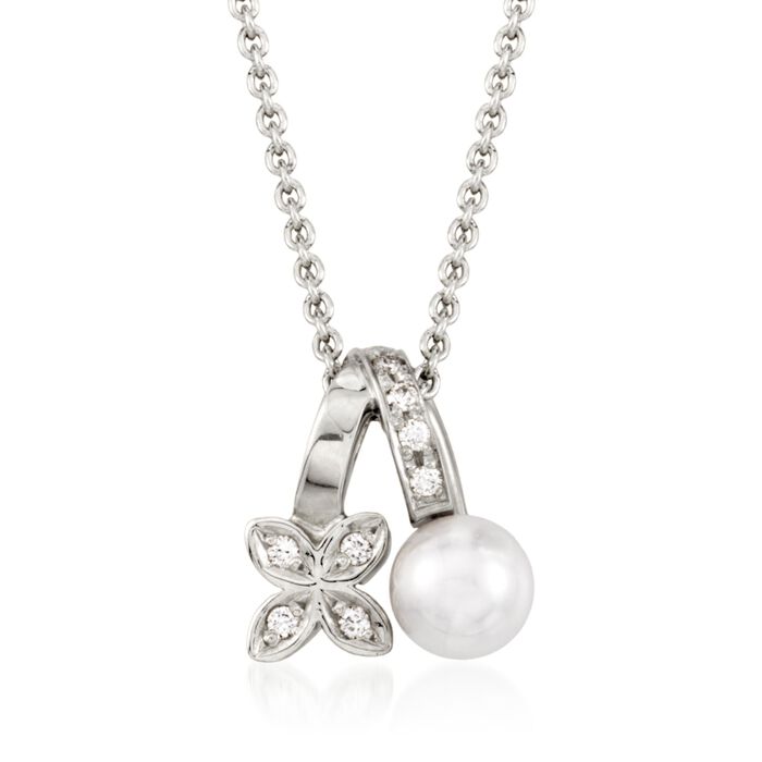Mikimoto 5.5mm A+ Akoya Pearl Floral Pendant Necklace with Diamond Accents in 18kt White Gold