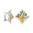 Belle Etoile &quot;Serengeti&quot; Ivory and Multicolored Enamel Earrings with CZ Accents in Sterling Silver