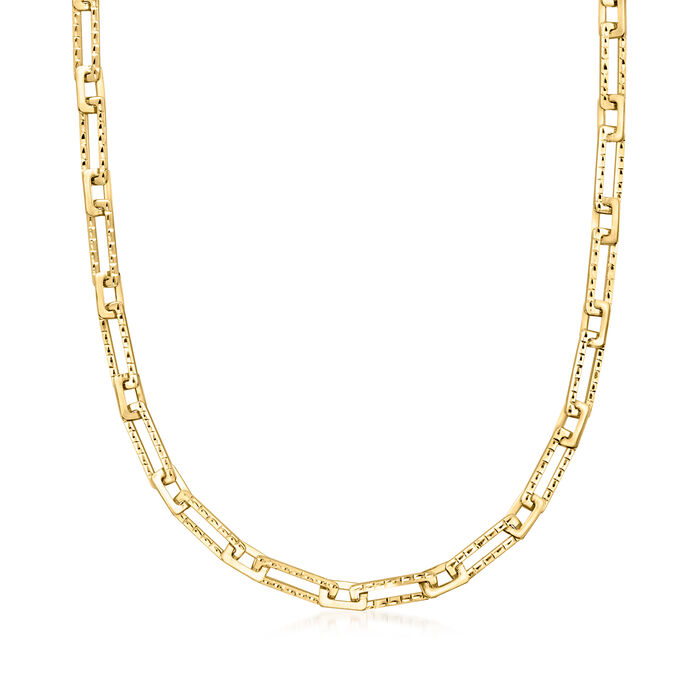 Italian 14kt Yellow Gold Diamond-Cut Rectangular Link Necklace