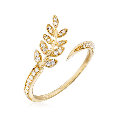 .13 ct. t.w. Diamond Leaf Bypass Ring in 14kt Yellow Gold