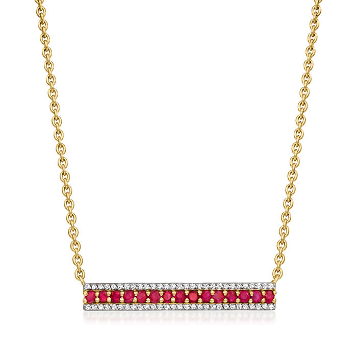 1.00 ct. t.w. Ruby and .50 ct. t.w. White Zircon Bar Necklace in 18kt Gold Over Sterling