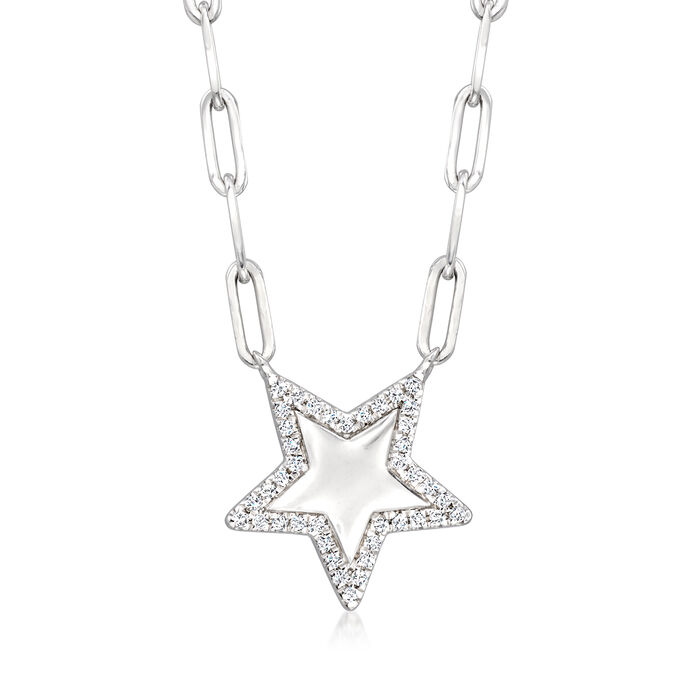 .10 ct. t.w. Diamond Star Paper Clip Link Necklace in Sterling Silver