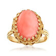 C. 1970 Vintage 14.5x10mm Coral Ring in 14kt Yellow Gold